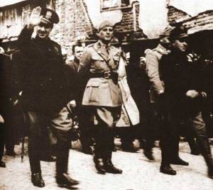 Italian Nazi officers and theri Albanian allies parade occupied Kosovo in 1941